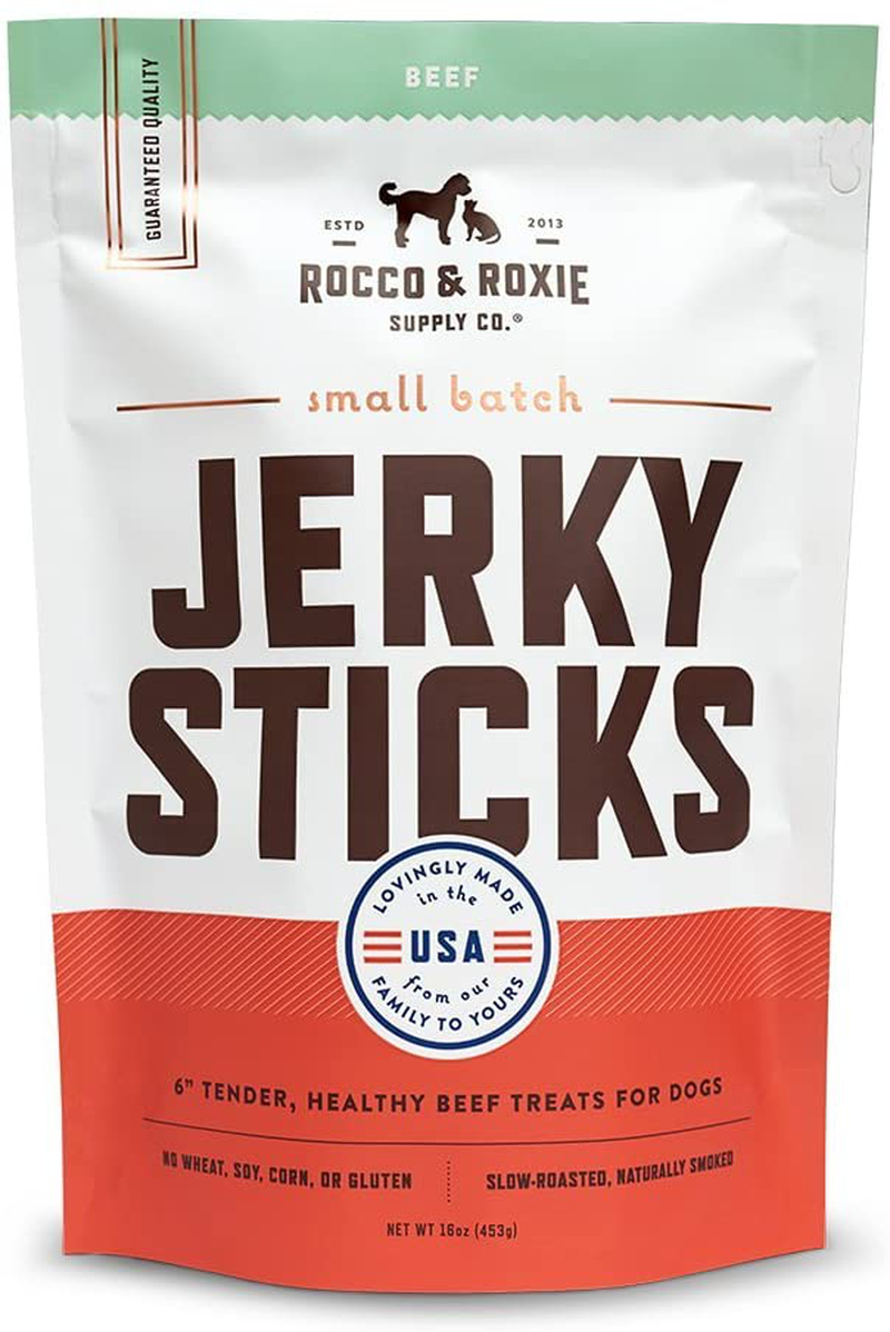 Rocco & Roxie - Jerky Dog Treats Made in the USA – Puppy Supplies - Training Treats for Dogs Potty Training - Slow Roasted Snacks for Small, Medium and Large Dogs - Soft Chews Animals & Pet Supplies > Pet Supplies > Dog Supplies > Dog Treats Rocco & Roxie Supply Co. Beef, 16 oz  