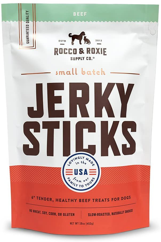 Rocco & Roxie - Jerky Dog Treats Made in the USA – Puppy Supplies - Training Treats for Dogs Potty Training - Slow Roasted Snacks for Small, Medium and Large Dogs - Soft Chews Animals & Pet Supplies > Pet Supplies > Dog Supplies > Dog Treats Rocco & Roxie Supply Co. Beef, 16 oz  