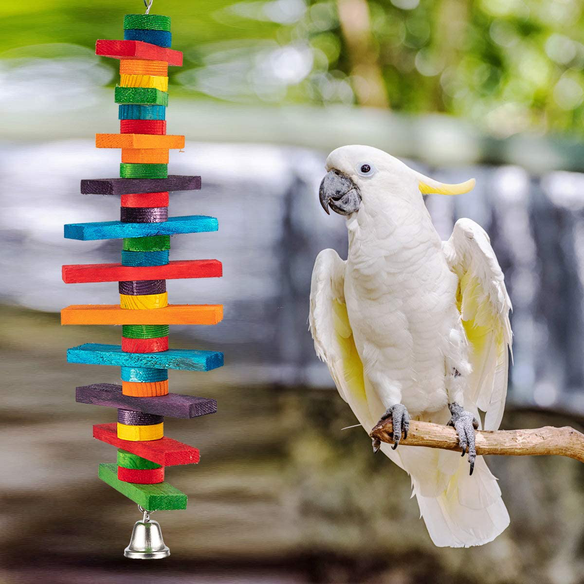 MEWTOGO 2Pcs Bird Parrot Chewing Sticks Toys- Multicolored Natural Wooden Blocks Suggested for Conures, Parakeets, Cockatiels, Lovebirds, African Grey and a Variety of Amazon Parrots Animals & Pet Supplies > Pet Supplies > Bird Supplies > Bird Toys MEWTOGO   