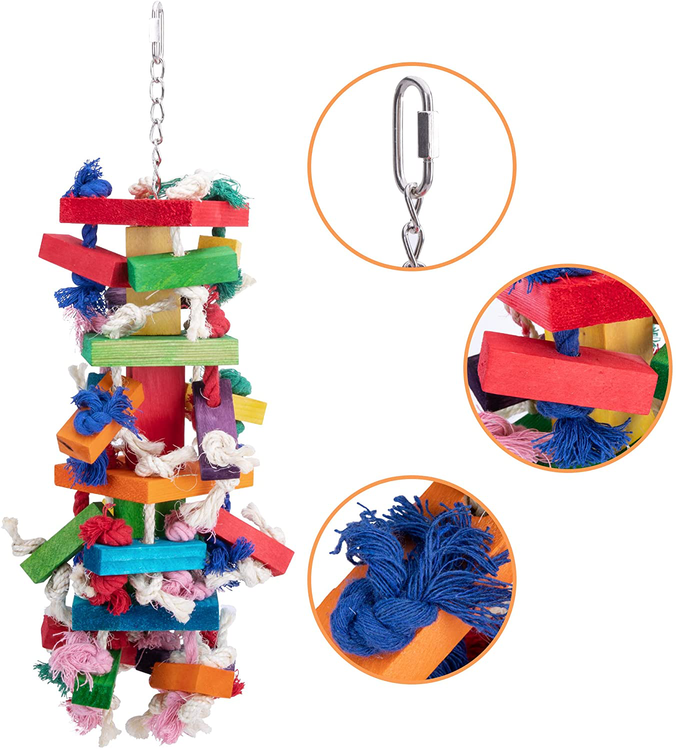 Deloky Bird Block Knots Tearing Toy -19.7 Inch Multicolored Natural Wooden Parrot Chewing Toy Suggested for Macaws Cokatoos,African Grey and a Variety of Amazon Parrots.(Large Size) Animals & Pet Supplies > Pet Supplies > Bird Supplies > Bird Toys Deloky   