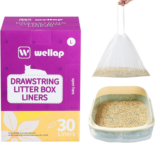Wellap Cat Litter Box Liners Jumbo (43" X 21" Etc. 8 Sizes) Durable 30/40 Count Drawstring Kitty Litter Bags Animals & Pet Supplies > Pet Supplies > Cat Supplies > Cat Litter Box Liners wellap Transparent Unscented 32" x 18" (30 Count) 