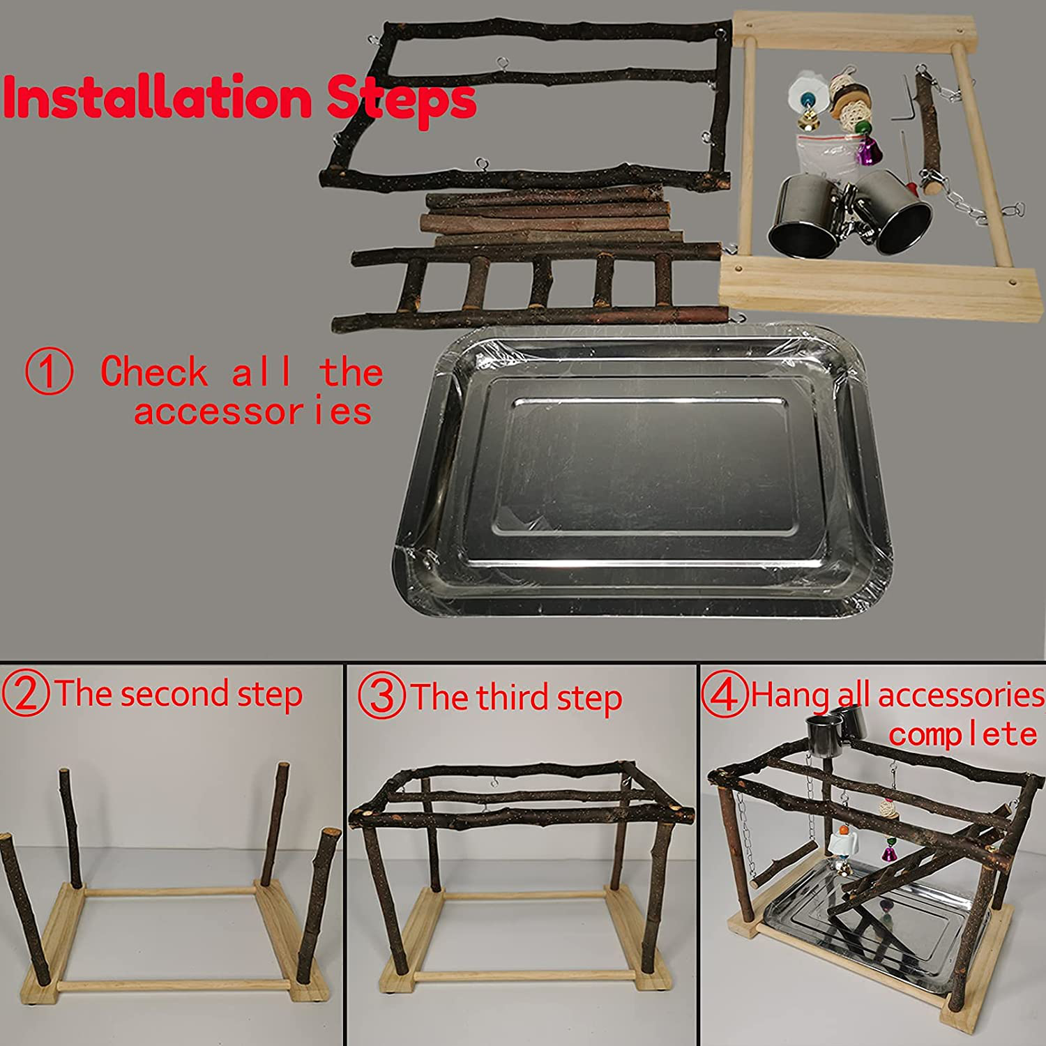 Tfwadmx Parrots Playstand Bird Play Gym Cockatiel Playground Wood Perch Stand Climb Swing Ladders Chewing Toys with Feeding Cups Exercise Activity Center for Conure Cockatiel Lovebirds Animals & Pet Supplies > Pet Supplies > Bird Supplies > Bird Gyms & Playstands Tfwadmx   