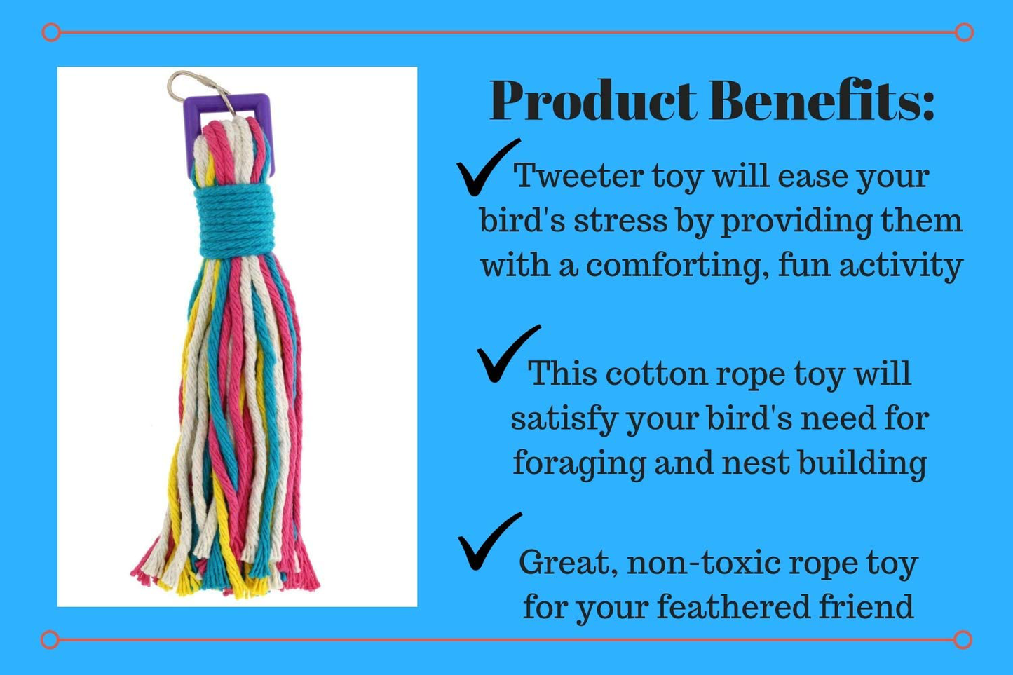 Sweet Feet and Beak Platinum Tweeter Weave Bird Toys - Perfect Cage Toy for Playing & Preening - Colorful, Safe, Cotton Rope - Birds Cage Playground Accessories & Supplies - Parrot Toys (Large)