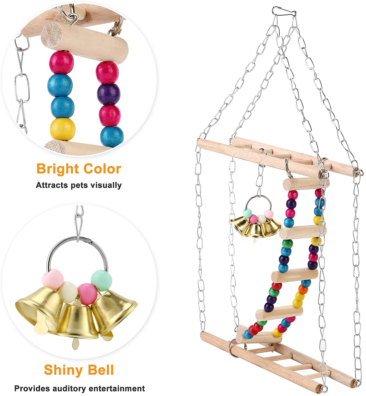 Filhome Hanging Bird Ladder Swing Bridge Toys, Parrot Playground Perch Stand Toy Bird Cage Accessories for Parakeets Cockatiels, Conures, Macaws, Finches Animals & Pet Supplies > Pet Supplies > Bird Supplies > Bird Gyms & Playstands Filhome   