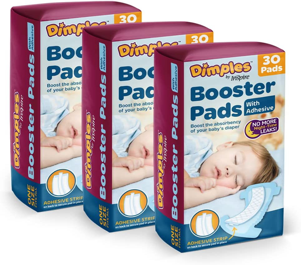 Dimples Booster Pads, Baby Diaper Doubler with Adhesive - 1 Size Fits All Diapers - Boosts Diaper Absorbency - No More Leaks 90 Count (With Adhesive for Secure Fit) Animals & Pet Supplies > Pet Supplies > Dog Supplies > Dog Diaper Pads & Liners Inspire   