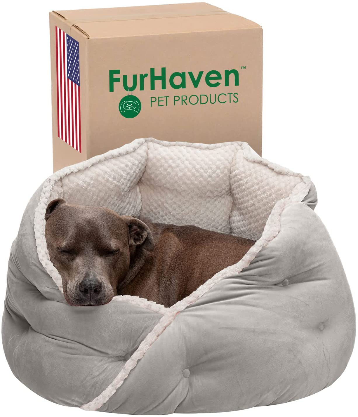 Furhaven Cozy Pet Beds for Dogs and Cats - Hi Lo Thermal Cuddler Dog Bed, Minky Plush and Velvet Calming Hug Bed - Multiple Colors and Sizes Animals & Pet Supplies > Pet Supplies > Dog Supplies > Dog Beds Furhaven   
