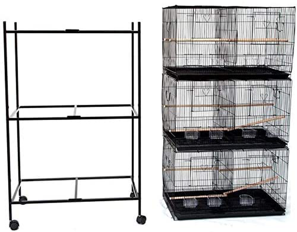 Seny Lot of 3 Large Bird Breeding Flight Cage 30X18X18 H with Divider Rolling Stand Animals & Pet Supplies > Pet Supplies > Bird Supplies > Bird Cages & Stands Seny Black  