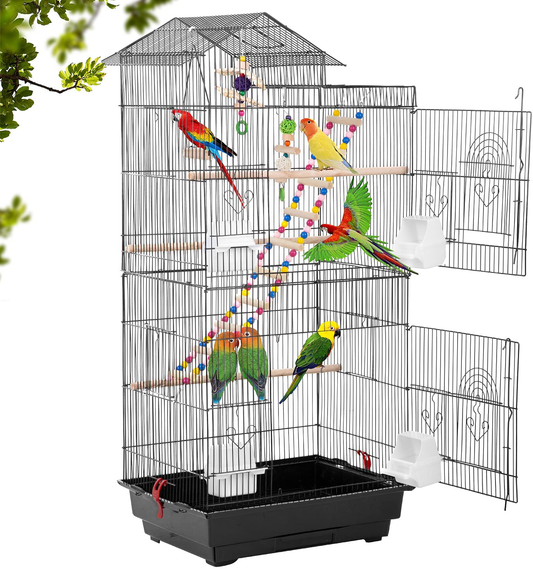 Bestpet 39-Inch Roof Top Large Flight Parrot Bird Cage Accessories with Rolling Stand Medium Roof Top Large Flight Cage Parakeet Cage for Small Cockatiel Canary Parakeet Sun Parakeet Pet Toy