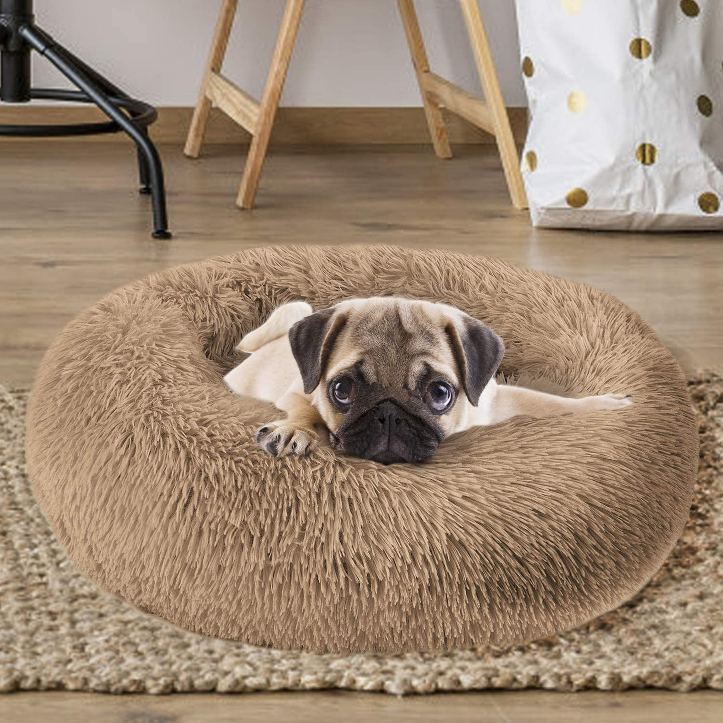 OQQ Dog Beds Calming Dog Bed, Faux Fur Fluffy Donut Cuddler Anxiety Cat Bed, round Donut Dog Beds Large Dogs Animals & Pet Supplies > Pet Supplies > Dog Supplies > Dog Beds OQQ   
