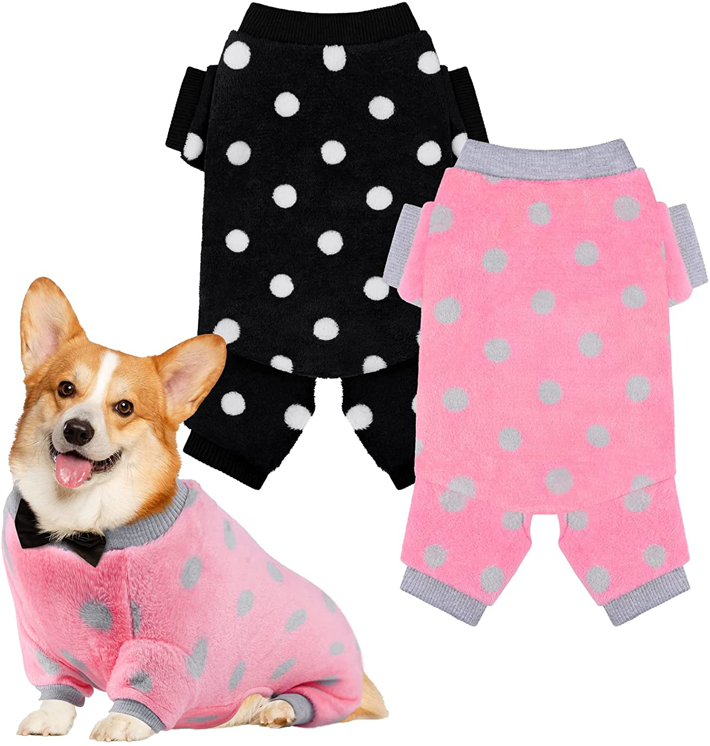 Pedgot 2 Pieces Dog Pajamas Flannel Dog Onesie Warm Pet Clothes Soft Dog Pjs Dog Apparel Dog Jumpsuit Jammies with Legs for Pet Dog Cat Animals & Pet Supplies > Pet Supplies > Cat Supplies > Cat Apparel Pedgot Dots Small 