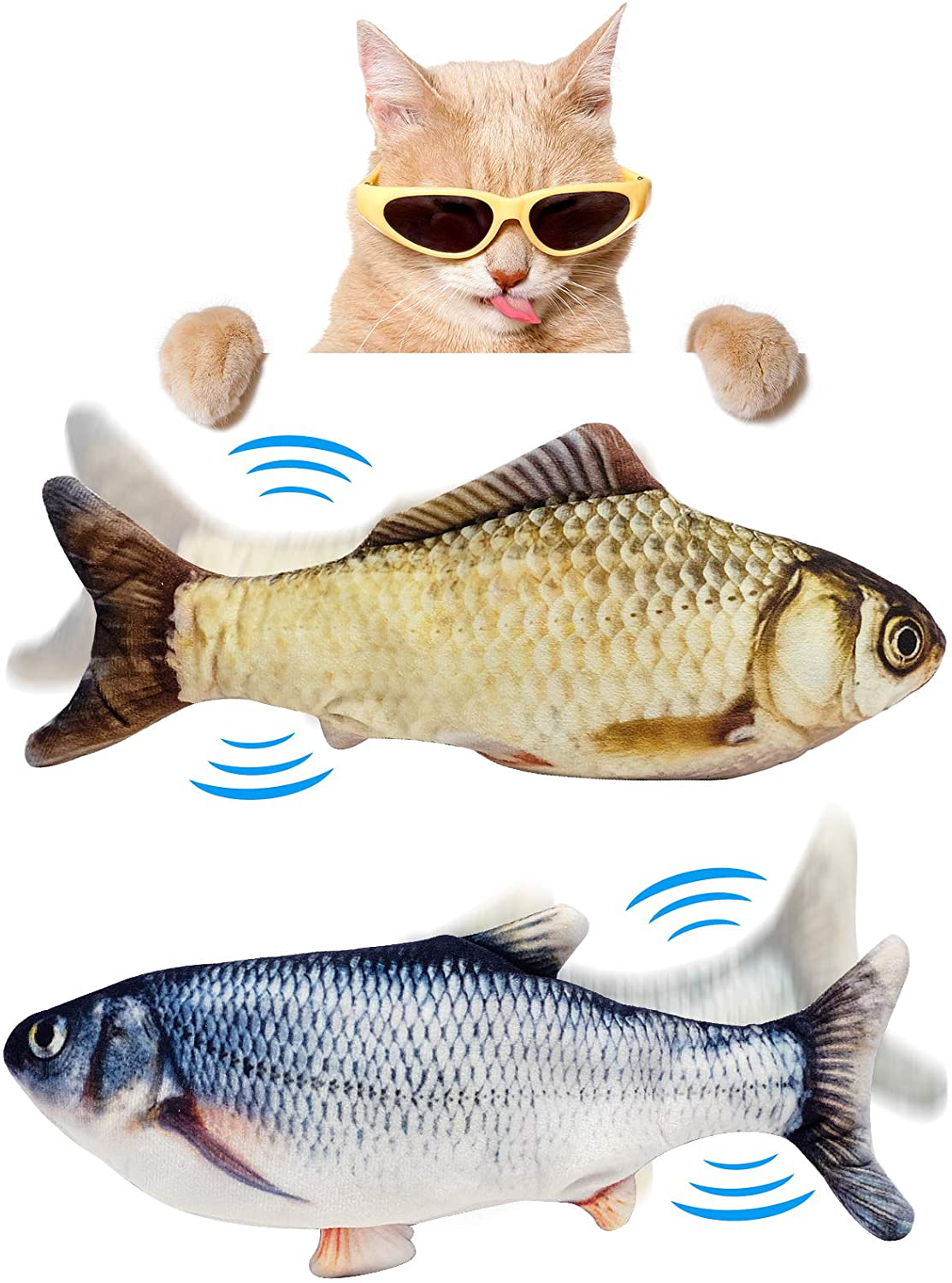 Floppy Fish Cat Toy, Realistic Flopping Fish Cat Toy, Lifetime Replacement, Interactive Cat Toys for Indoor Cats, Kitten Toys, Moving Fish Cat Catnip Toy, Cat Chew Toy, Automatic Cat Kicker Toy Animals & Pet Supplies > Pet Supplies > Cat Supplies > Cat Toys FAYOGOO Carp+Yellow Grass Carp  