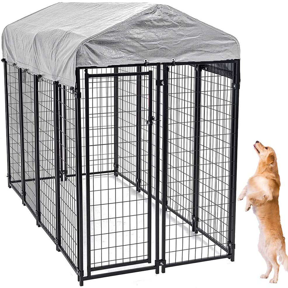 Large Dog Kennel Outdoor, Extra Large Dog Crate Metal Welded Pet Cage Heavy Duty Playpen with UV Protection Waterproof Dog Kennel Cover, Keeps Pet Cool Warm Dry Comfortable, Galvanized Metal Playpen