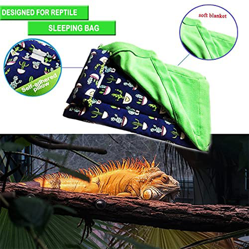 Reptile Sleeping Bag, Bearded Dragon Accessories, Bearded Dragon Bed with Pillow and Blanket, Lizard Hideout Habitat with Soft Warm Small Animal Sleep Bag Set