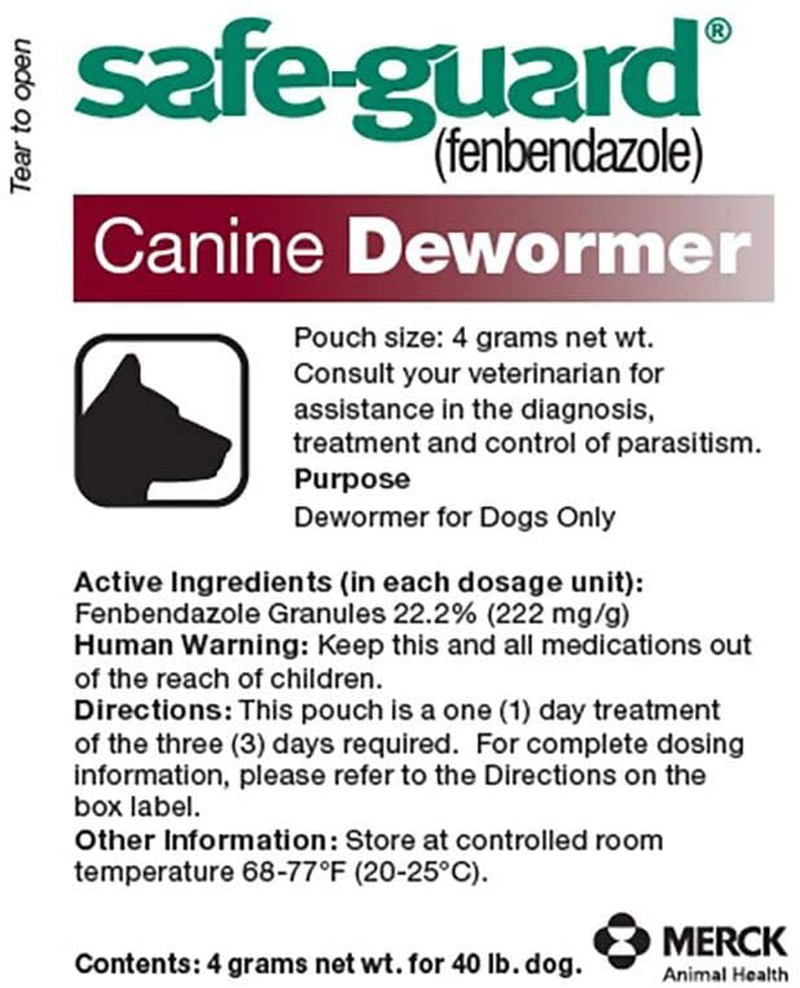 Safe-Guard (Fenbendazole) Canine Dewormer for Dogs, 4Gm Pouch (Ea. Pouch Treats 40Lbs.) Animals & Pet Supplies > Pet Supplies > Small Animal Supplies > Small Animal Treats SAFE-GUARD   