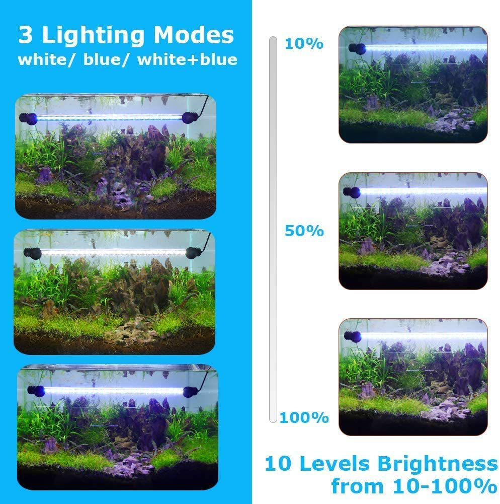 Aquariumbasics Led Aquarium Light for Fish Tank ,Auto On/Off Submersible White and Blue Led Aquarium Plant Light with Timer and Dimming Function (7.5 Inch （Timer & Dimming Function))