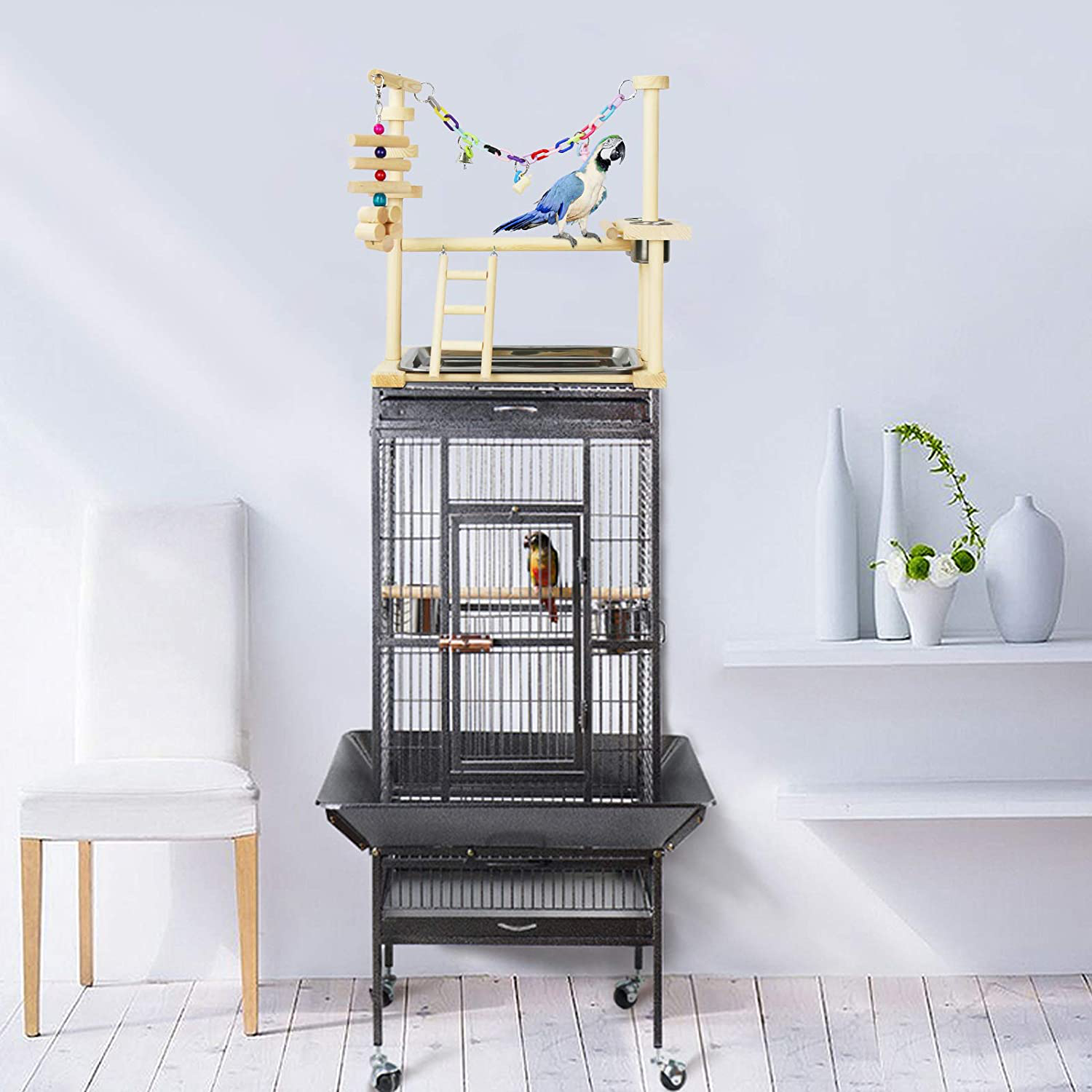 Lzttyee Bird Parakeet Playground Natural Wood Medium Bird Gym Stand Pet Parrot Perch Stand for Parrots Conure Lovebirds Animals & Pet Supplies > Pet Supplies > Bird Supplies > Bird Gyms & Playstands Lzttyee   