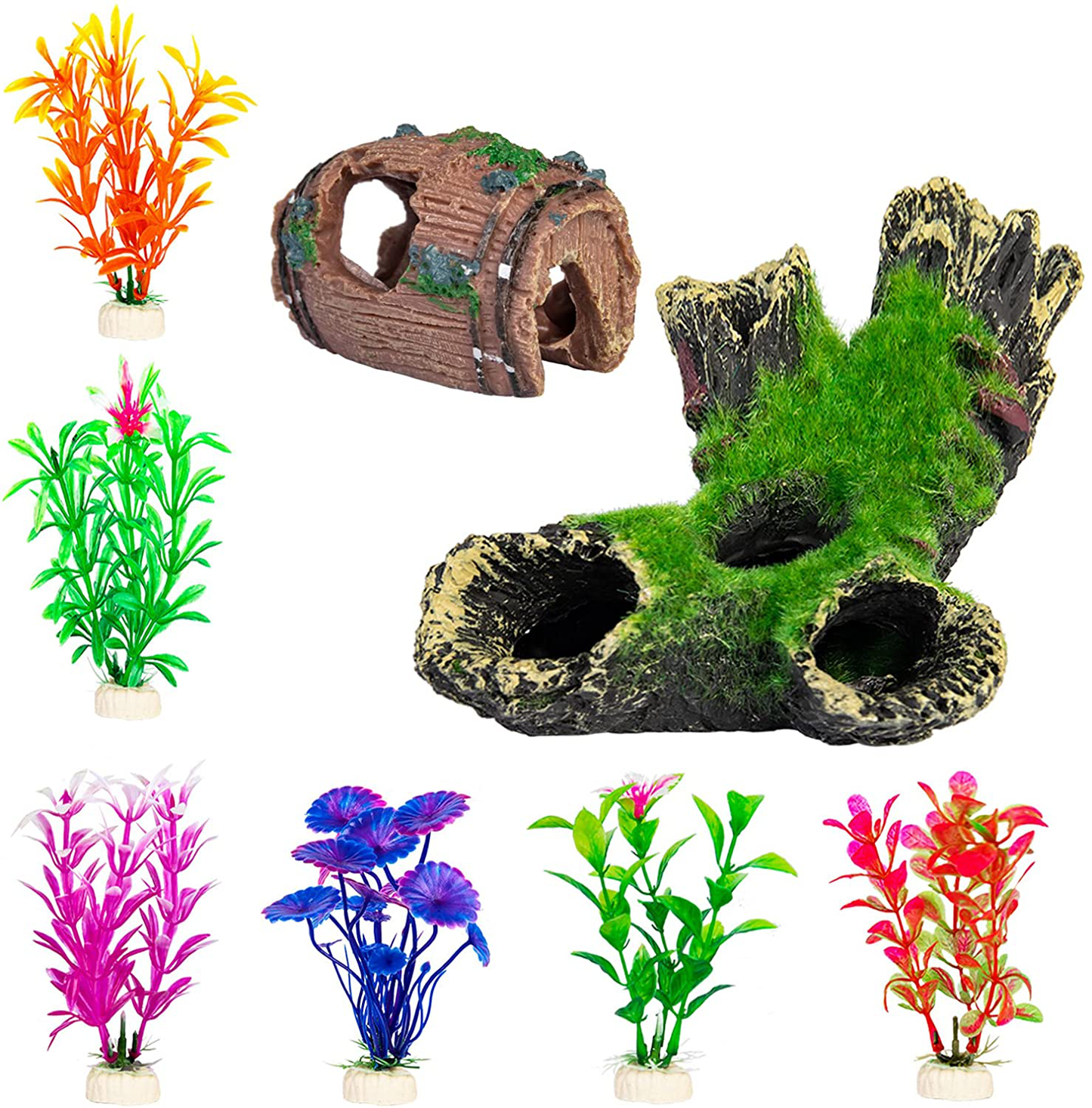Cousduobe Aquarium Fish Tank Decorations Accessories, with Mossy Trunk and Hollow Baeerl Hiding Place, Suitable for Home Office Aquarium Decorations Animals & Pet Supplies > Pet Supplies > Fish Supplies > Aquarium Decor CousDUoBe   
