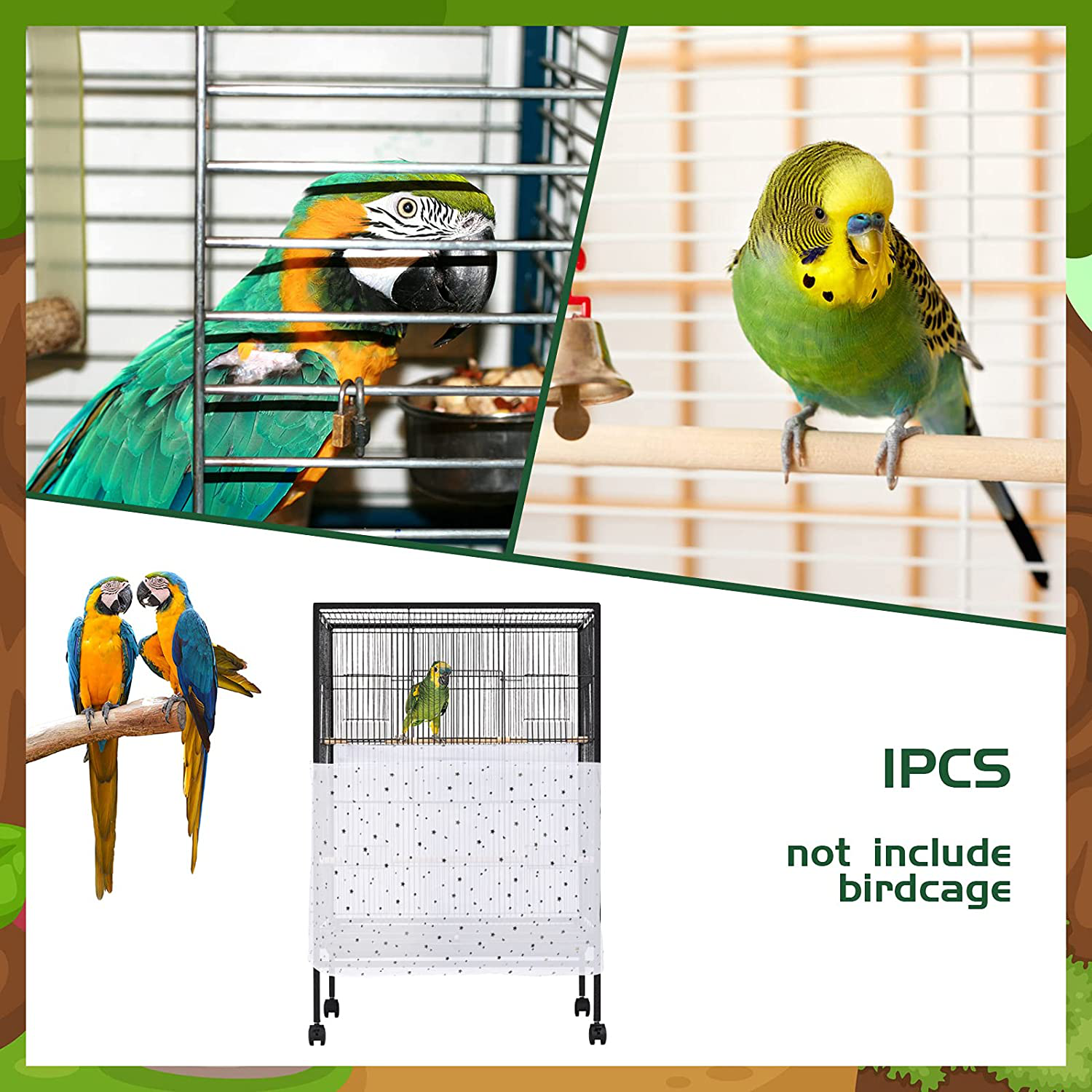 Shappy Universal Bird Cage Cover Skirt Nylon Mesh Net Guard Extra Large Parrot Birdcage Cover Bird Seed Feather Catcher Soft Airy Cage Net Cover for Parrots and Other Birds (White,118 Inch) Animals & Pet Supplies > Pet Supplies > Bird Supplies > Bird Cage Accessories Shappy   