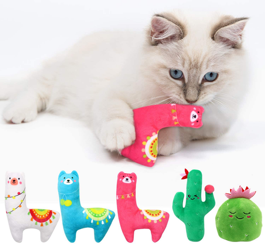 Ciyvolyeen 5Pcs Llama Catnip Cat Toys Cactus Cat Chew Interactive Toy for Cat Lover Gift Indoor Cat Kitty Bite Toys Supplies Llama Gifts