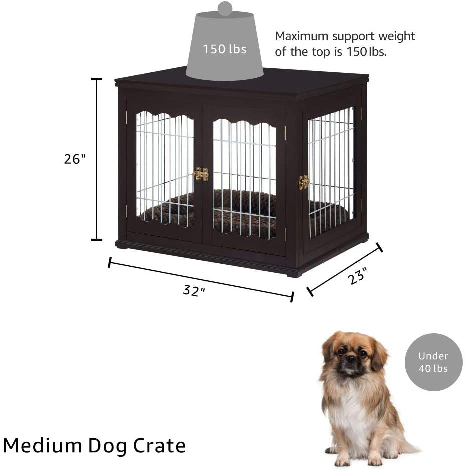 Unipaws Furniture Style Dog Crate End Table with Cushion, Wooden Wire Pet Kennels with Double Doors, Medium and Large Dog House Indoor Use Animals & Pet Supplies > Pet Supplies > Dog Supplies > Dog Kennels & Runs unipaws   