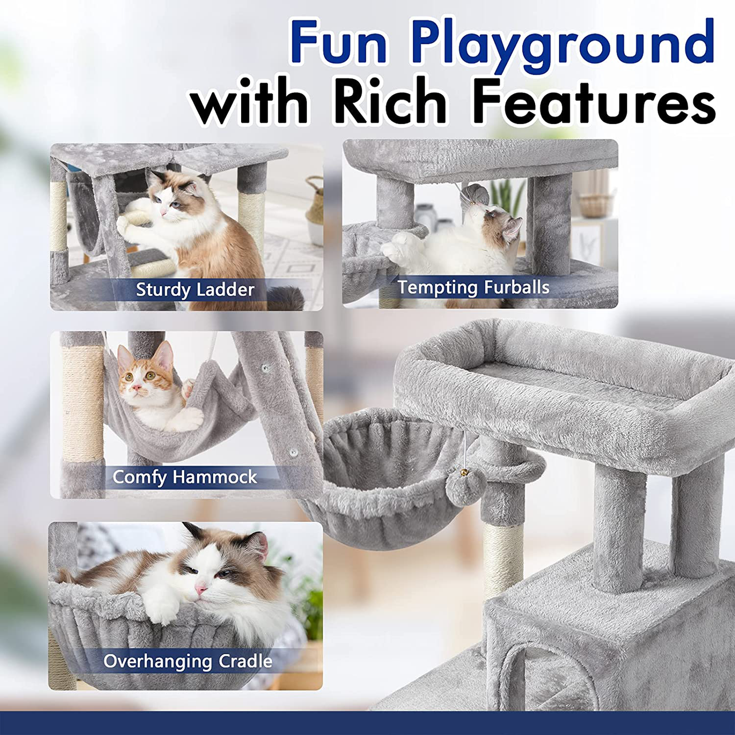 Rabbitgoo Cat Tree Cat Tower for Indoor Cats, Multi-Level Cat House Condo with Large Perch, Scratching Posts & Hammock, Cat Climbing Stand with Toy for Small Cats Kittens Play Rest, 39" Tall Animals & Pet Supplies > Pet Supplies > Cat Supplies > Cat Furniture rabbitgoo   