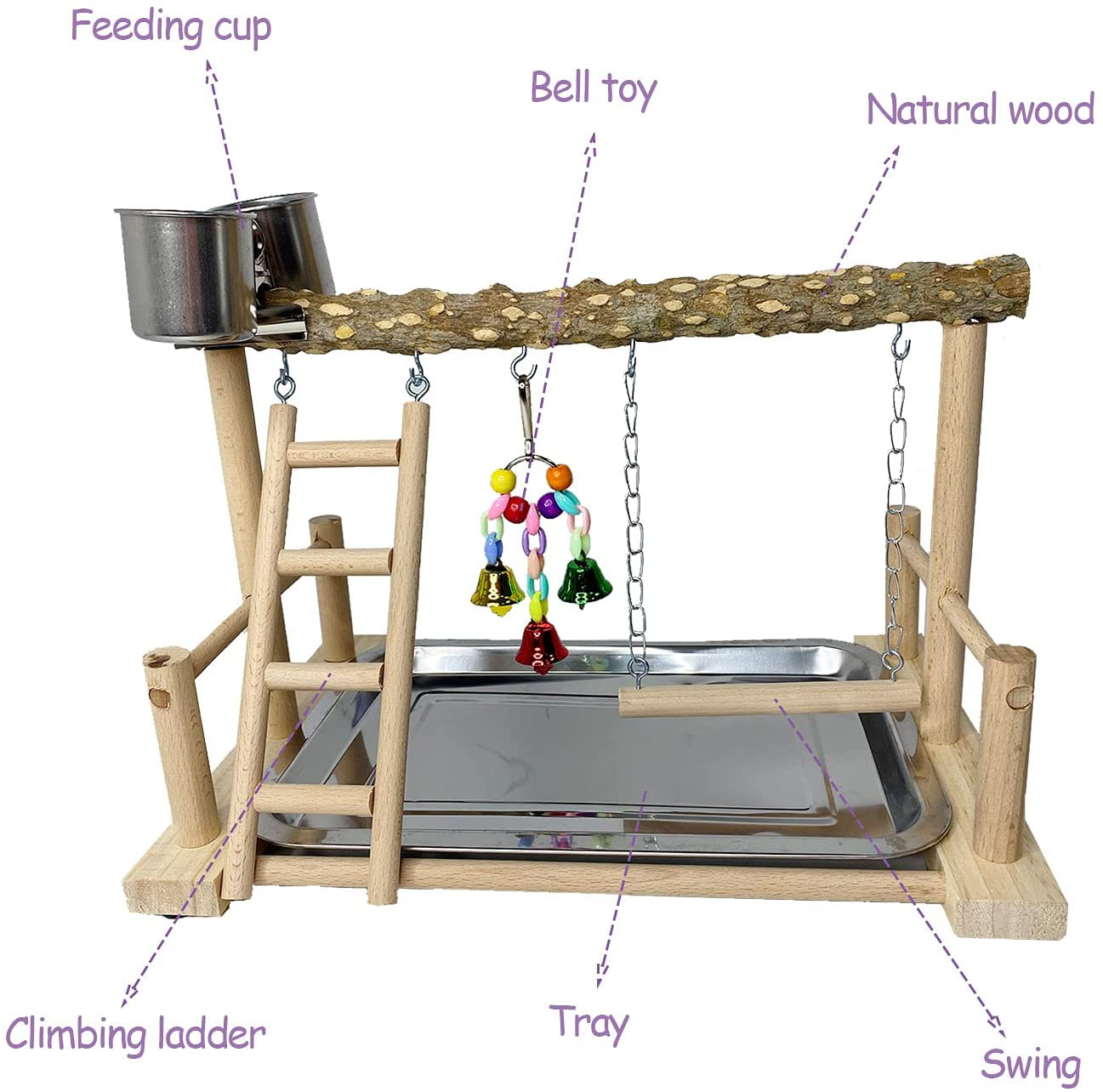 Kathson Parrots Playground Bird Perch Wood Playstand Stand with Ladder Swing Feeder Cups Chew Toy for Parakeet Conure Cockatiel Budgie Lovebird Finch Small Birds Animals & Pet Supplies > Pet Supplies > Bird Supplies > Bird Cages & Stands kathson   