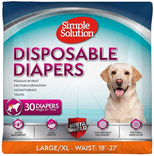 Simple Solution True Fit Disposable Dog Diapers for Female Dogs | Super Absorbent with Wetness Indicator Animals & Pet Supplies > Pet Supplies > Dog Supplies > Dog Diaper Pads & Liners Simple Solution   