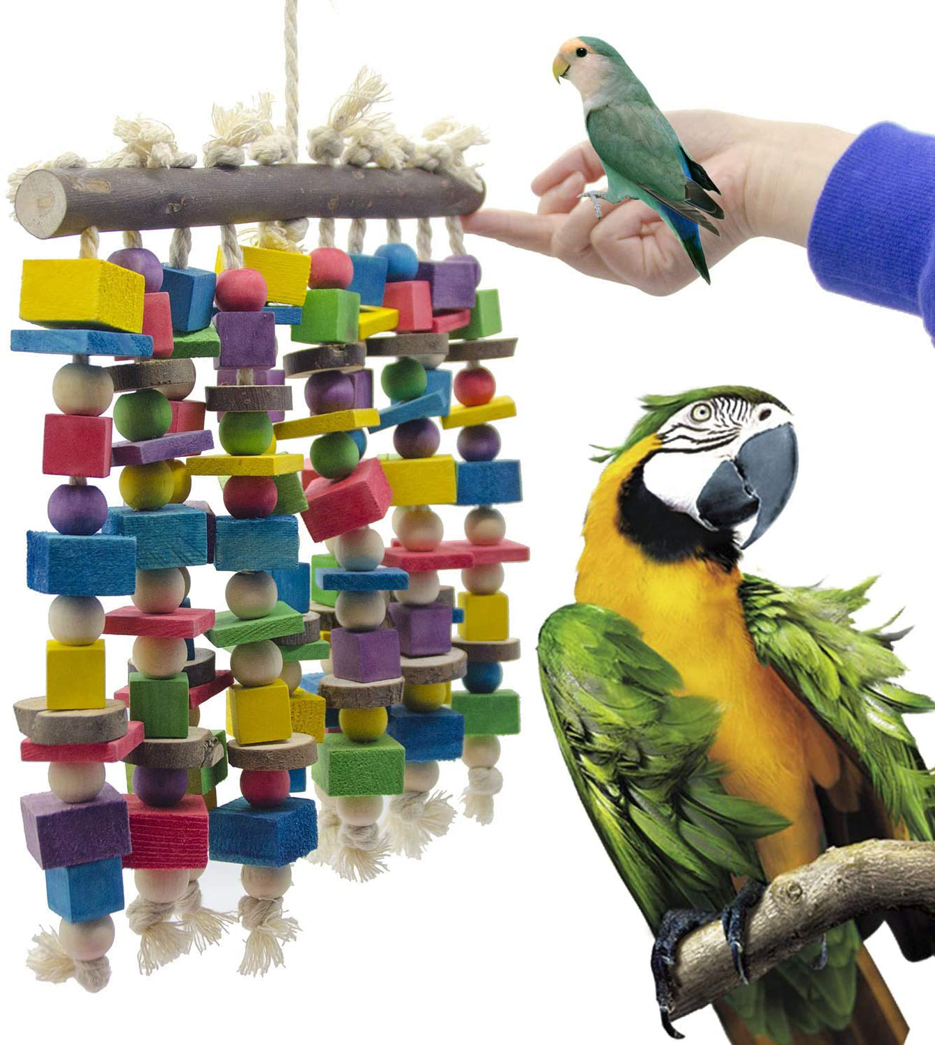 Deloky Large Bird Parrot Chewing Toy - Multicolored Natural Wooden Blocks Bird Parrot Tearing Toys Suggested for Large Macaws Cokatoos,African Grey and a Variety of Amazon Parrots Animals & Pet Supplies > Pet Supplies > Bird Supplies > Bird Toys Deloky   