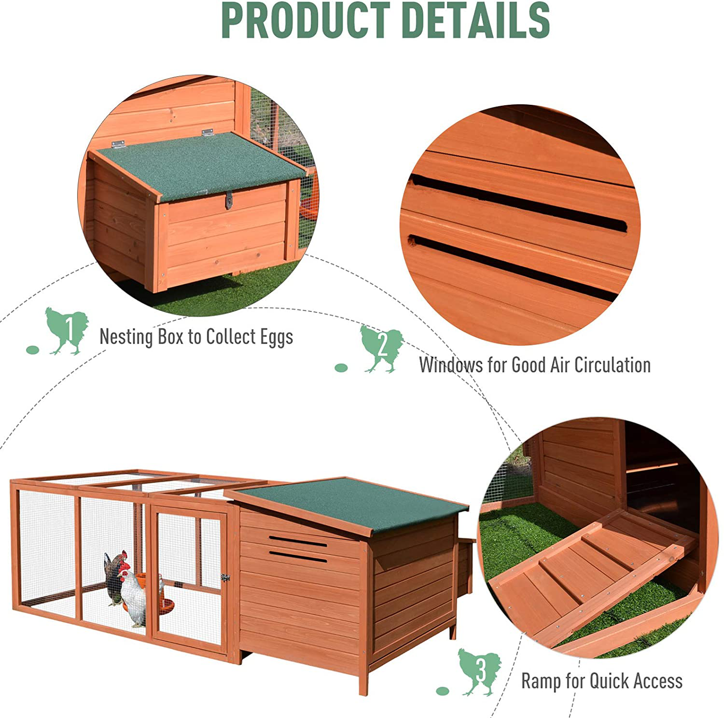 Pawhut 87" Deluxe Chicken Coop Wooden Hen House Rabbit Hutch Poultry Cage Pen Backyard with Large Outdoor Run, Indoor Nesting Box, & Fir Wood Build Animals & Pet Supplies > Pet Supplies > Dog Supplies > Dog Kennels & Runs PawHut   