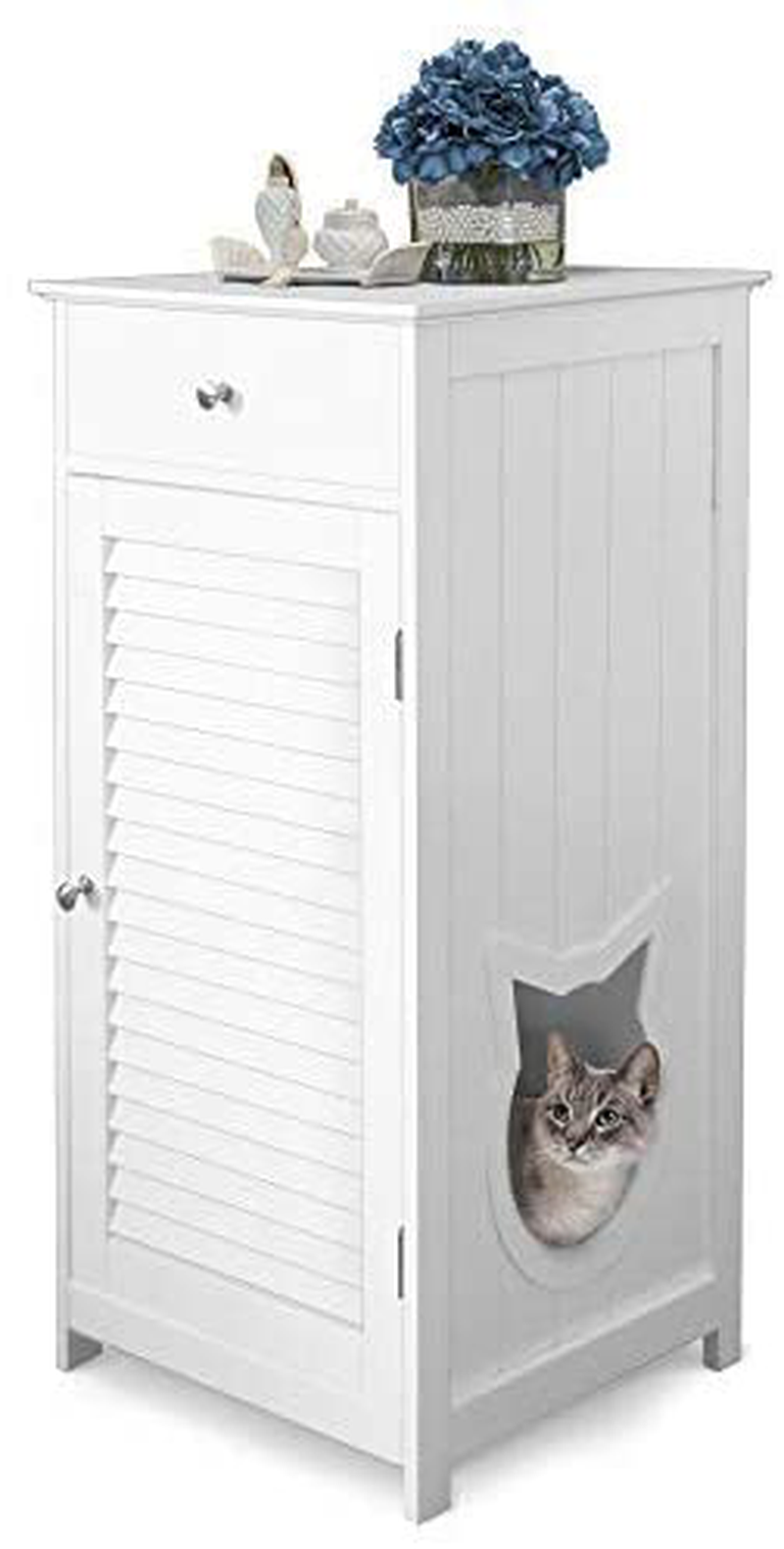 Penn-Plax Cat Walk Furniture: Contemporary Home Cat Litter Enclosure - Storage Drawer, Inner Shelf, and Shutter Style Door Animals & Pet Supplies > Pet Supplies > Cat Supplies > Cat Furniture Penn-Plax White  