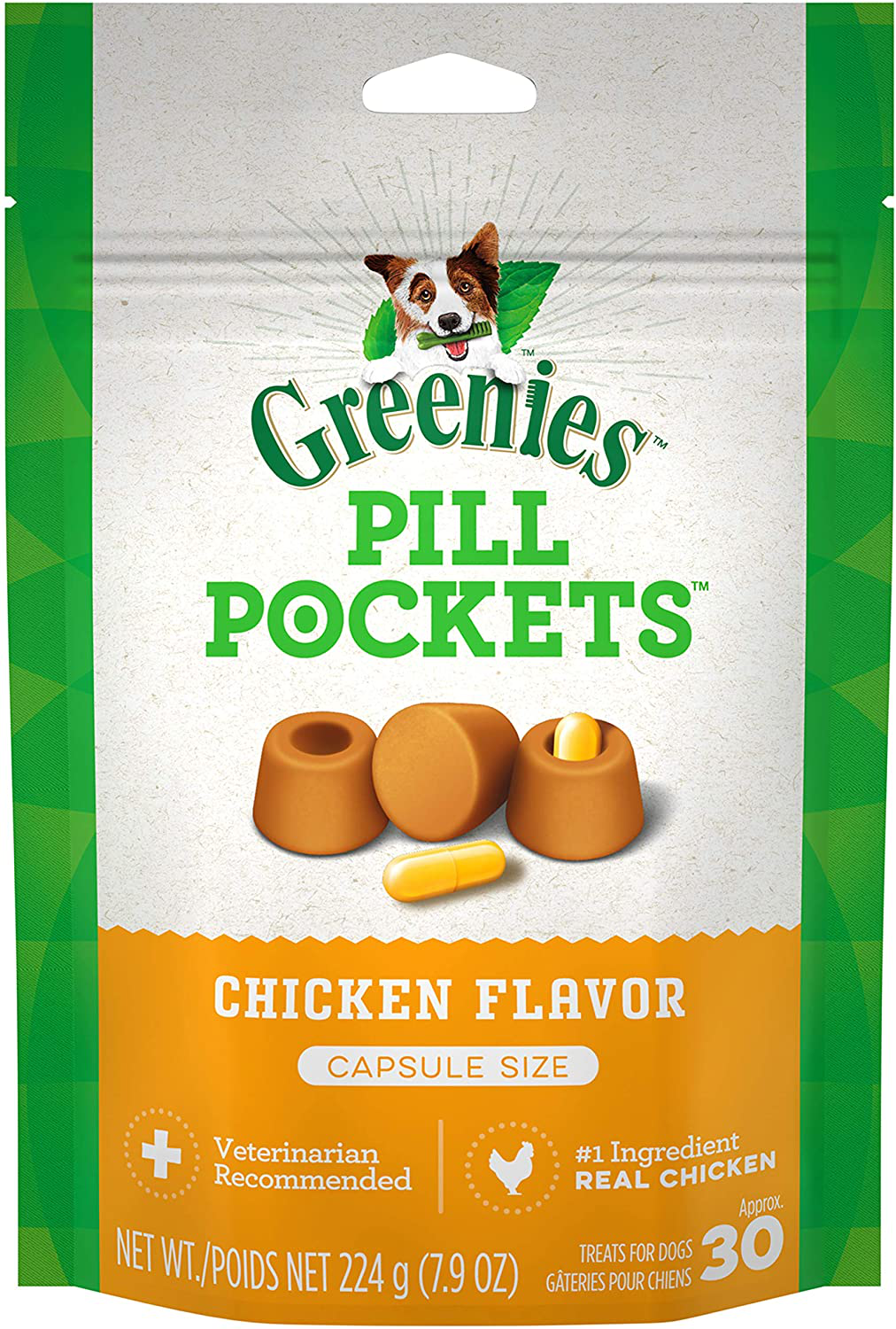 GREENIES Pill Pockets Natural Dog Treats, Capsule Size, Chicken Flavor Animals & Pet Supplies > Pet Supplies > Dog Supplies > Dog Treats Greenies 7.9 Ounce.  
