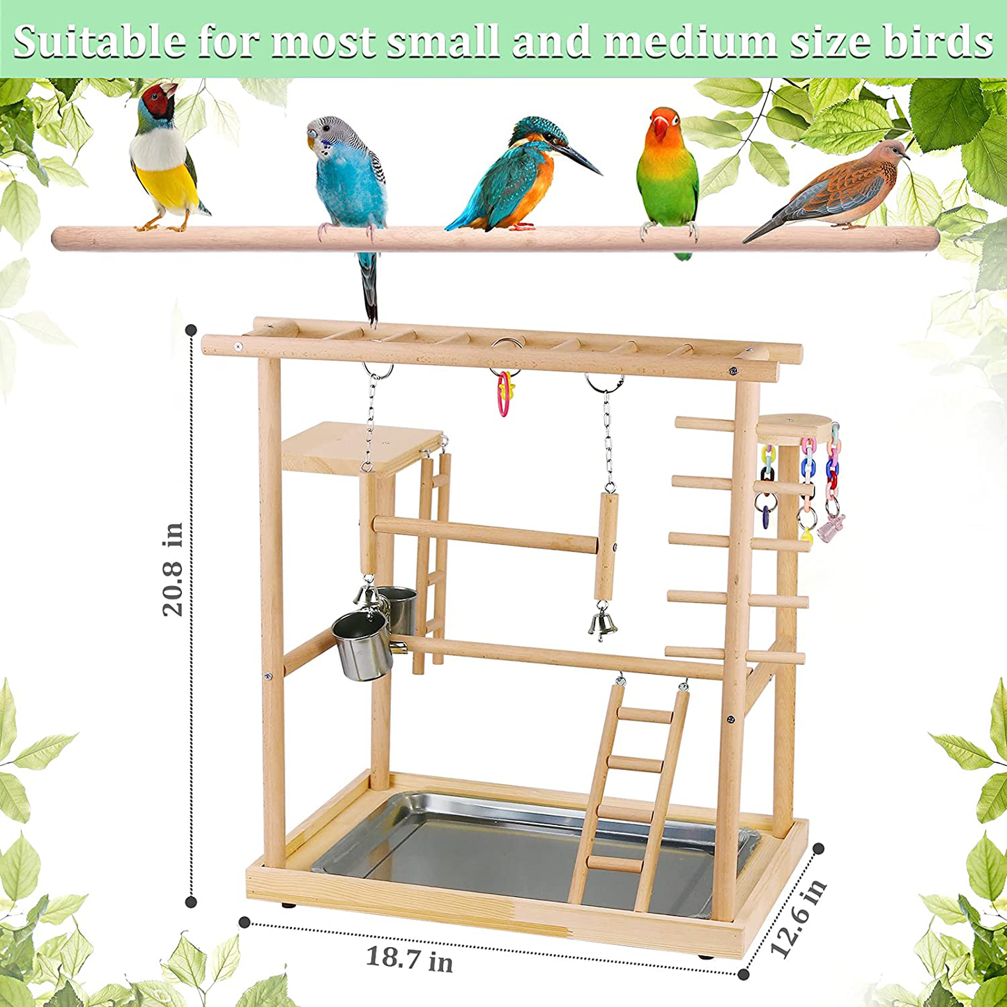 Echaprey Bird Playground Parakeet Cockatiel Playstand Parrot Gym Playground Natural Wood Double Layer Pet Bird Perch Stand with Feeder Bowl Ladder Animals & Pet Supplies > Pet Supplies > Bird Supplies > Bird Gyms & Playstands Echaprey   