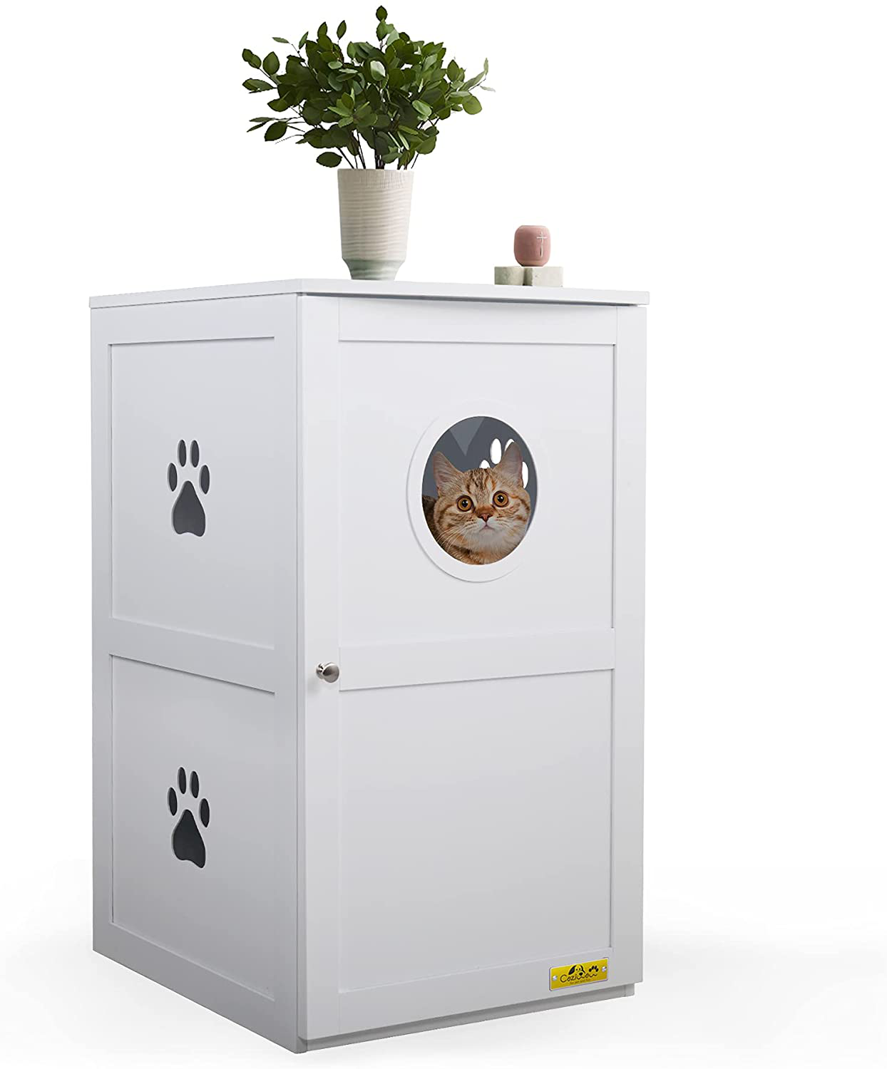 COZIWOW Enclosed Litter Box Enclosure Furniture Hidden Cabinet,Cat Washroom Bench,Litter House Litterbox Cover,Dog Proof Cat Feeding Station Nightstand Table for Large Cat Kitten Kitty Animals & Pet Supplies > Pet Supplies > Cat Supplies > Cat Furniture COZIWOW White  