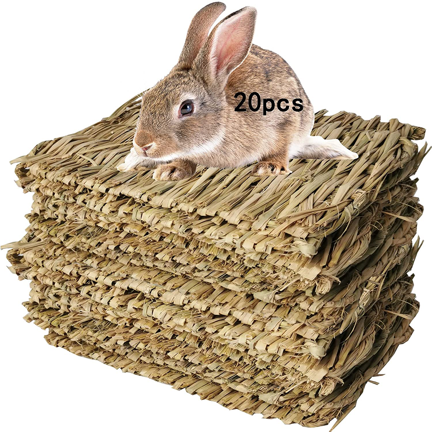 Hamiledyi Bunny Grass Mat Woven Bed Mat Natural Straw Hay Mats Rabbit Handmade Bedding Sleeping Grinding Nesting and Chewing Toy for Guinea Pig Hamster Chinchilla Squirrel Hedgehog Animals & Pet Supplies > Pet Supplies > Small Animal Supplies > Small Animal Bedding Hamiledyi 20 PCS  