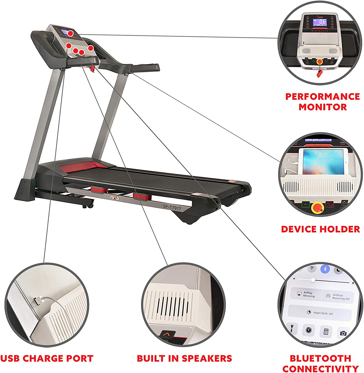 Sunny Health & Fitness Folding Treadmill for Home Exercise with 265 LB Capacity, Device Holder, Bluetooth Speakers and USB Charging - SF-T7917 Animals & Pet Supplies > Pet Supplies > Dog Supplies > Dog Treadmills Sunny Health & Fitness   
