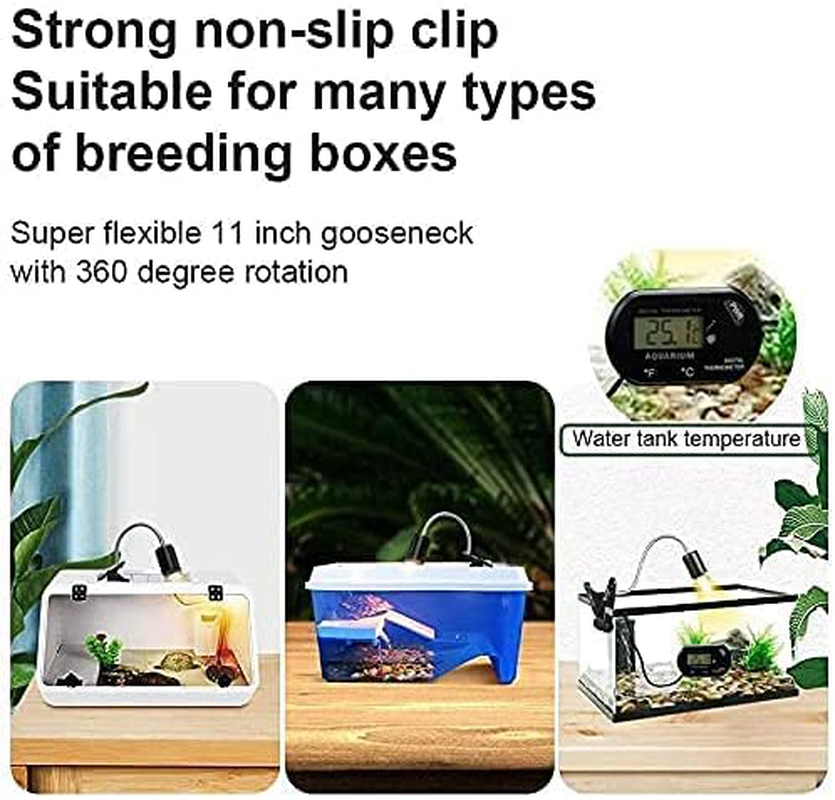 JOUEUYB Reptile Heat Lamp, Turtle Tank Adjustable Aquarium UVA UVB Light with 360°Rotatable Clip for Tortoise Lizard Snake Turtle Reptile Terrarium (Digital Thermometer and 2 Heat Lamp Bulbs Include) Animals & Pet Supplies > Pet Supplies > Reptile & Amphibian Supplies > Reptile & Amphibian Habitat Accessories JOUEUYB   