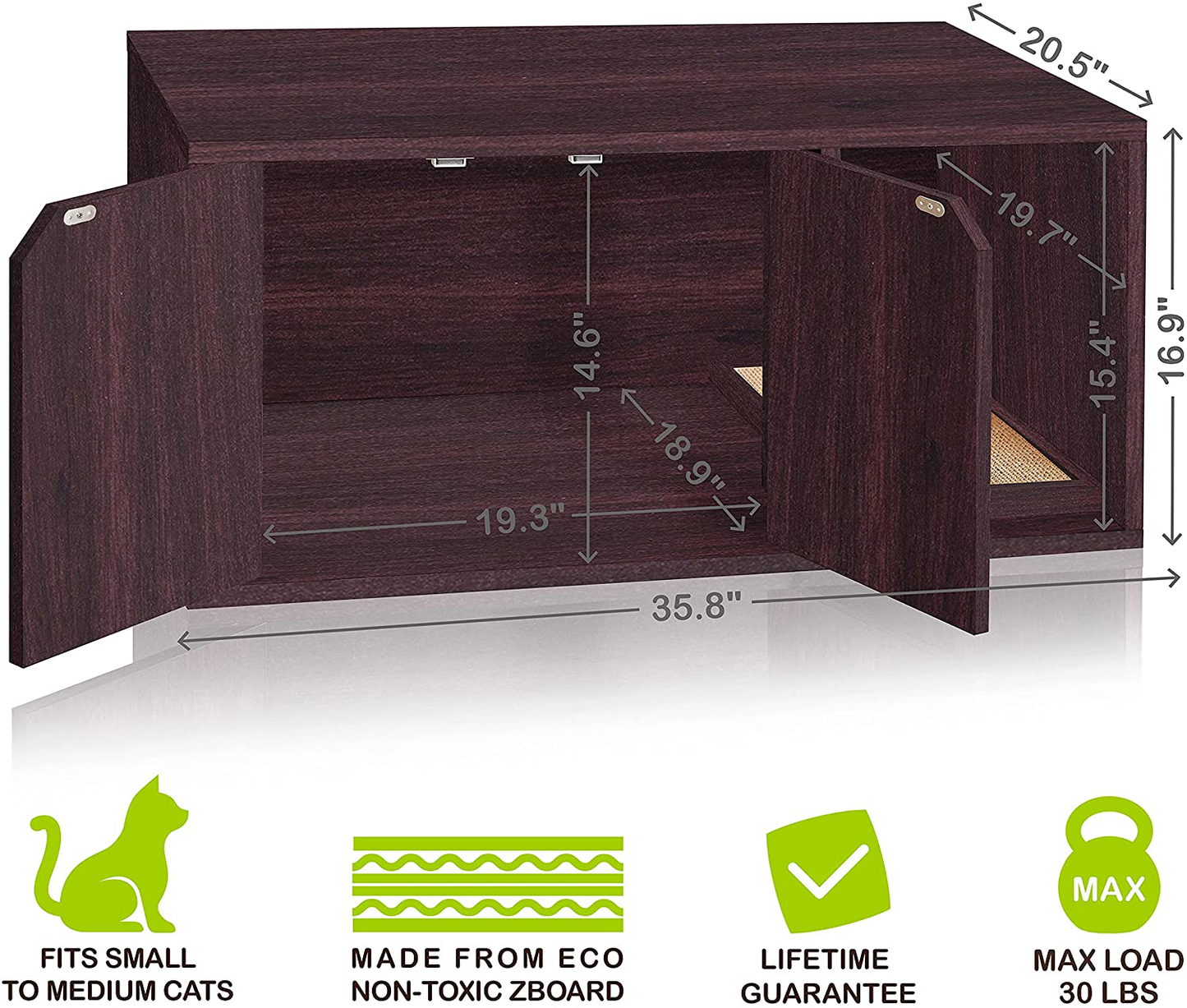 Way Basics Eco Cat Litter Box Enclosure Modern Cat Furniture (Tool-Free Assembly and Uniquely Crafted from Sustainable Non Toxic Zboard Paperboard)