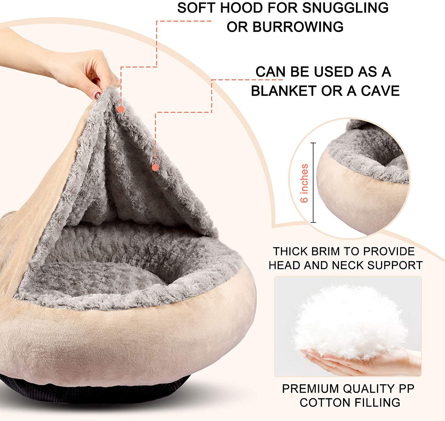 GASUR Cozy Cuddler Small Dog and Cat Bed, round Donut Calming Anti-Anxiety Cave Hooded Blanket Pet Bed, Luxury Orthopedic Cushion Beds for Indoor Kitty or Puppy, Warmth and Machine Washable 23 Inch Animals & Pet Supplies > Pet Supplies > Cat Supplies > Cat Beds GASUR   