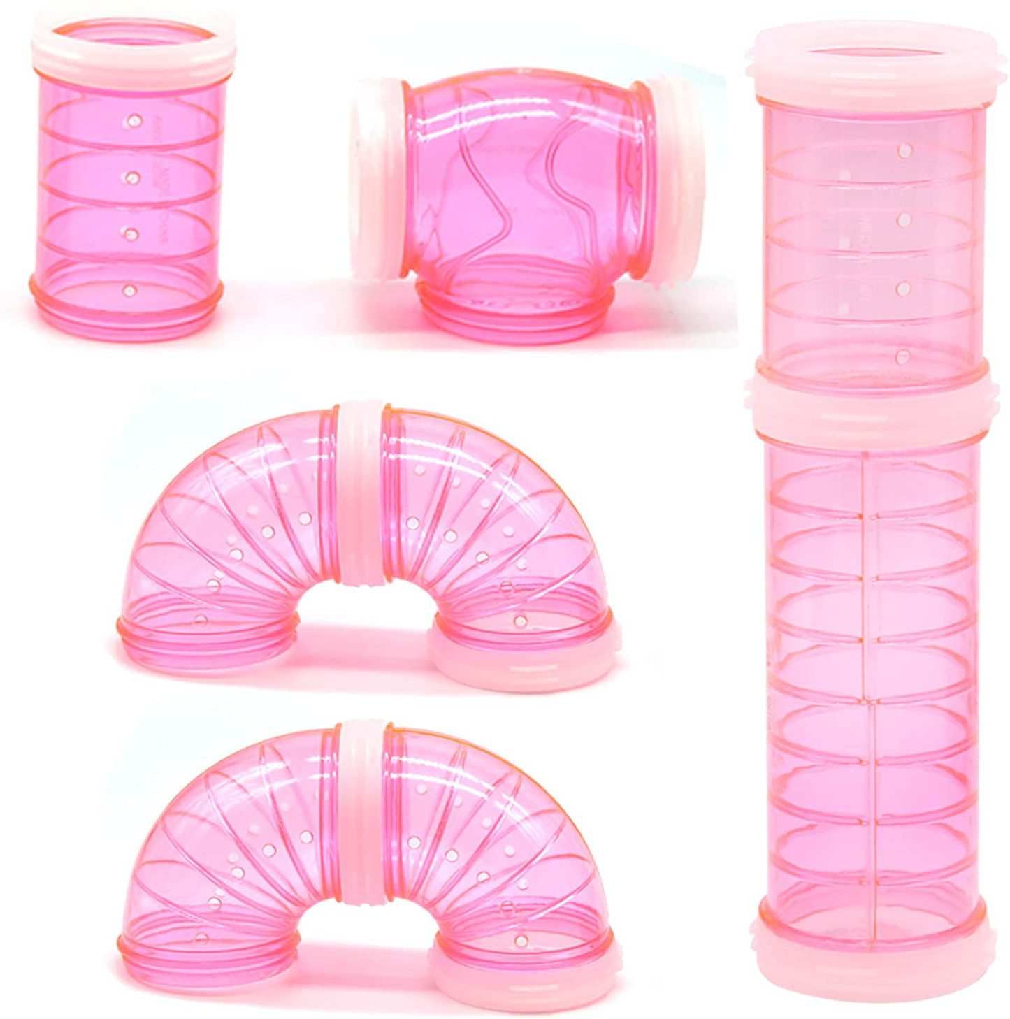 Hamster Tube Set, Transparent Curved Pipe Pet Cage Tunnel DIY Creative Connection Tunnel Excercise Toy for Mouse Hamster Rat and Other Small Animals Animals & Pet Supplies > Pet Supplies > Small Animal Supplies > Small Animal Habitat Accessories Tirifer Pink  