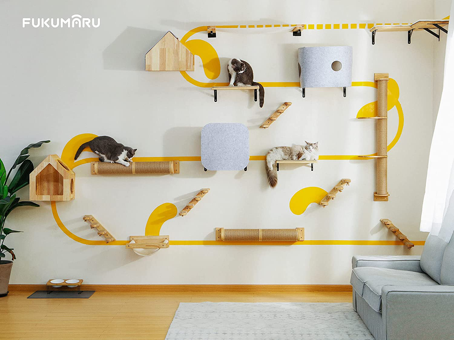 FUKUMARU Cat Bed Wall Mounted, Wooden Cat Furniture, Cat'S House, Cats Perch, Cat Tree, Cat Shelves (Rubber Wood)
