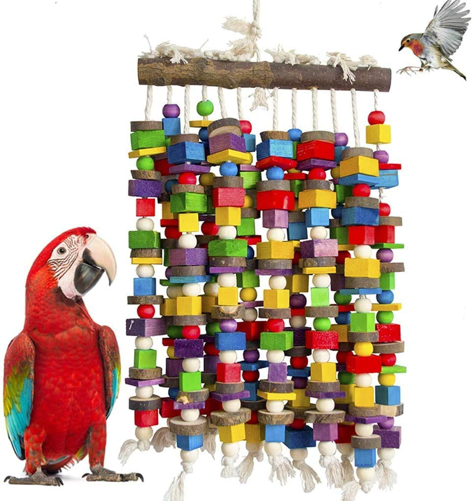 DELOKY Large Bird Parrot Chewing Toy Multicolored Natural Wooden