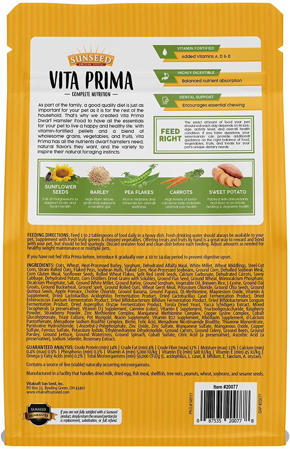 Sun Seed Vita Prima Dwarf Hamster Food