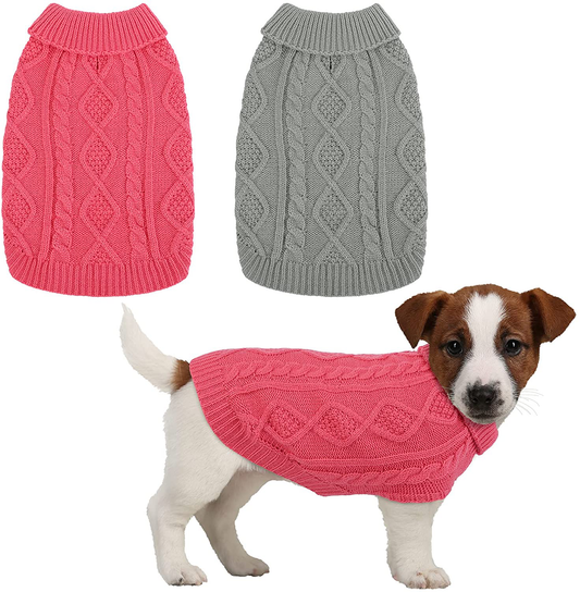 Pedgot Dog Sweater Turtleneck Knitted Dog Sweater Dog Jumper Coat Warm Pet Winter Clothes Classic Cable Knit Sweater for Dogs Cats in Cold Season Animals & Pet Supplies > Pet Supplies > Cat Supplies > Cat Apparel Pedgot Gray, Pink Medium 