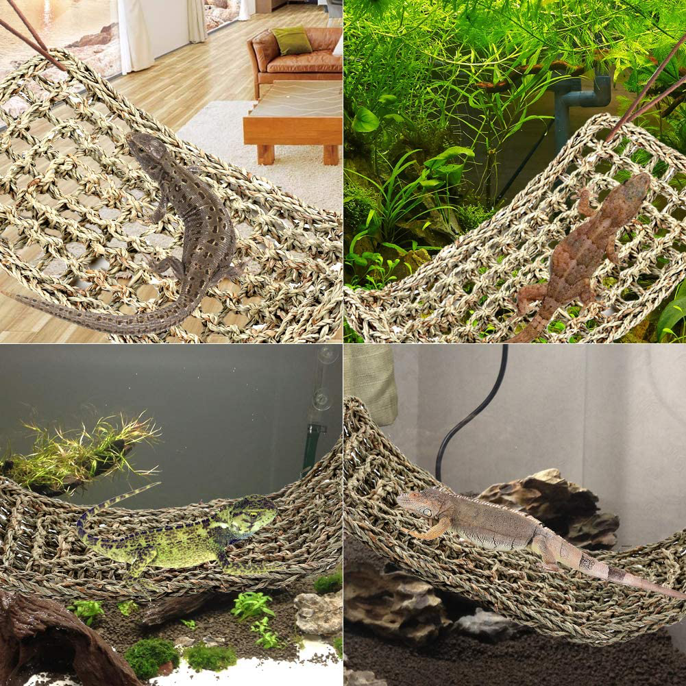 Lizard Bearded Dragon Hammock Set, Natural Grass Fibers Pet Recliner, Flexible Bend-A Branch Jungle Climbing Vines for Geckos, Iguanas and Hermit Crabs, Snakes and More Reptiles Perched Animals & Pet Supplies > Pet Supplies > Reptile & Amphibian Supplies > Reptile & Amphibian Habitat Accessories PETUOL   