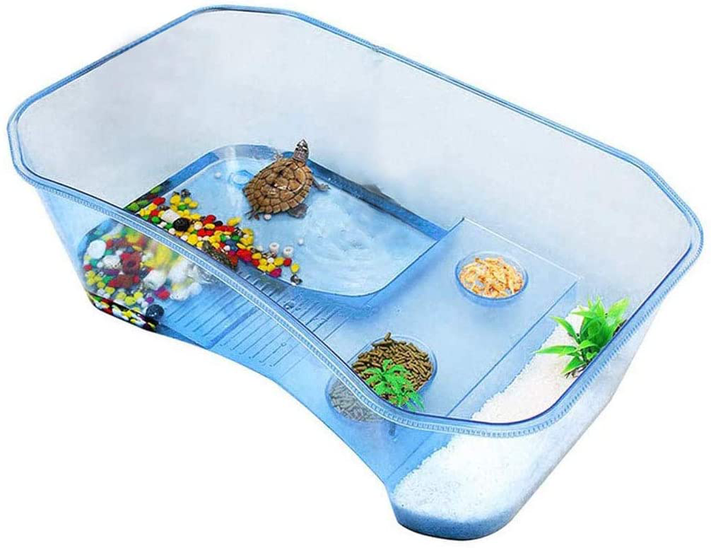 Reptile Habitat,Turtle Habitat Terrapin Lake Reptile Aquarium Tank with Platform Plants (Blue)(Excluding Accessories Animals & Pet Supplies > Pet Supplies > Reptile & Amphibian Supplies > Reptile & Amphibian Habitat Accessories Hamiledyi BLUE  