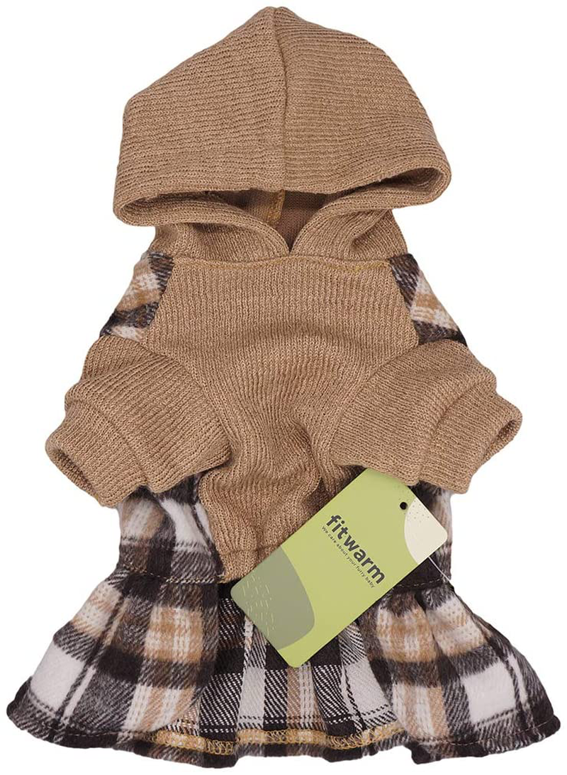 Fitwarm Knitted Plaid Dog Dress Hoodie Sweatshirts Pet Clothes Sweater Coats Cat Outfits