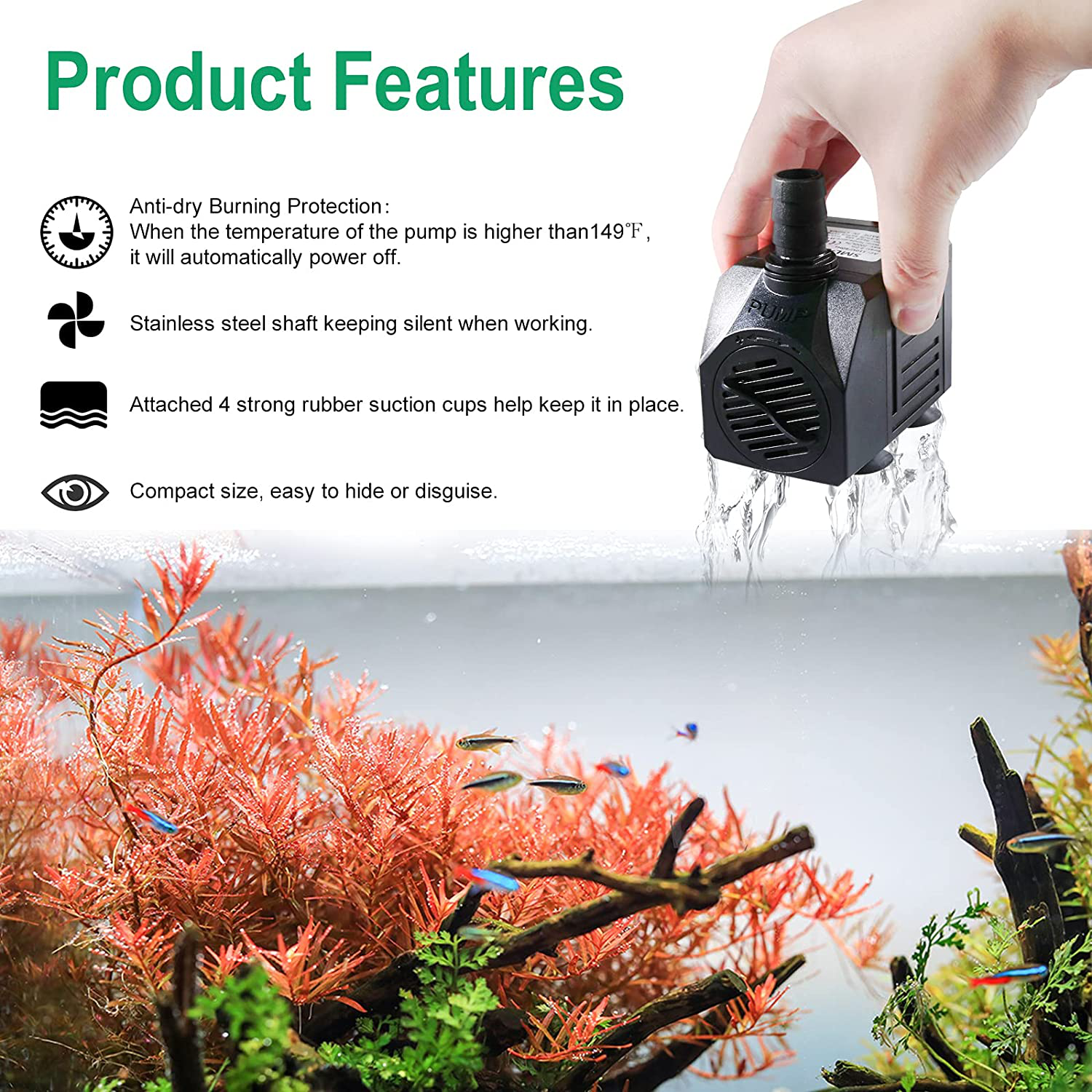 Asfrost Fountain Pump, 520GPH(30W 2000L/H) Submersible Water Pump, Outdoor Pond Pump with 6.5Ft Tubing (1/2" ID), 7.2Ft High Lift, 3 Nozzles for Aquarium, Small Waterfall, Fish Tank, Hydroponics Animals & Pet Supplies > Pet Supplies > Fish Supplies > Aquarium & Pond Tubing AsFrost   