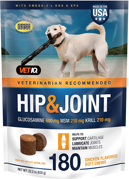 VETIQ Vet Recommended Hip and Joint Supplement for Dogs, Chicken Flavored Soft Chews Animals & Pet Supplies > Pet Supplies > Small Animal Supplies > Small Animal Treats VetIQ Standard Strength 180 Count (Pack of 1) 