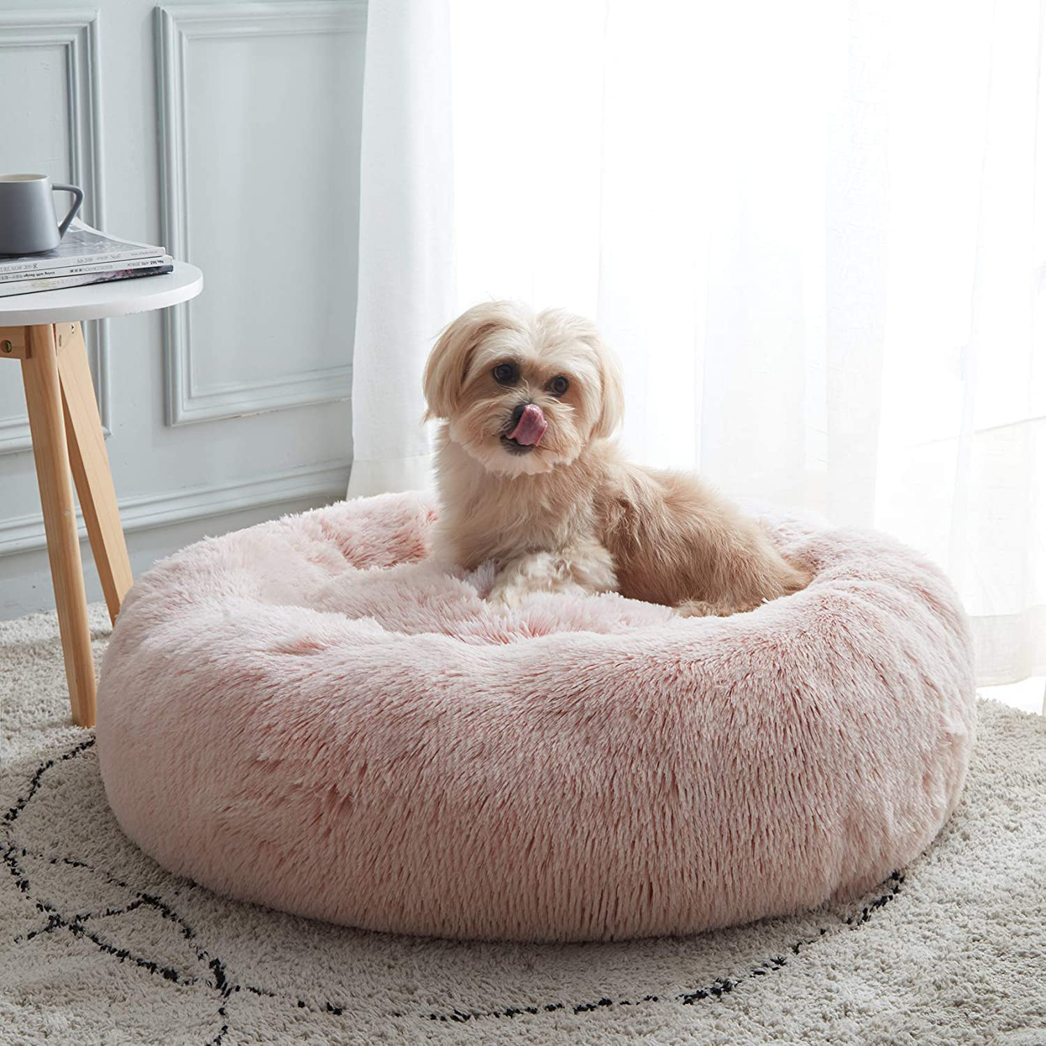Calming Dog Bed & Cat Bed, Anti-Anxiety Donut Dog Cuddler Bed, Warming Cozy Soft Dog round Bed, Fluffy Faux Fur Plush Dog Cat Cushion Bed for Small Medium Dogs and Cats (20"/24"/27"/30") Animals & Pet Supplies > Pet Supplies > Cat Supplies > Cat Beds WESTERN HOME WH Pink 20" 