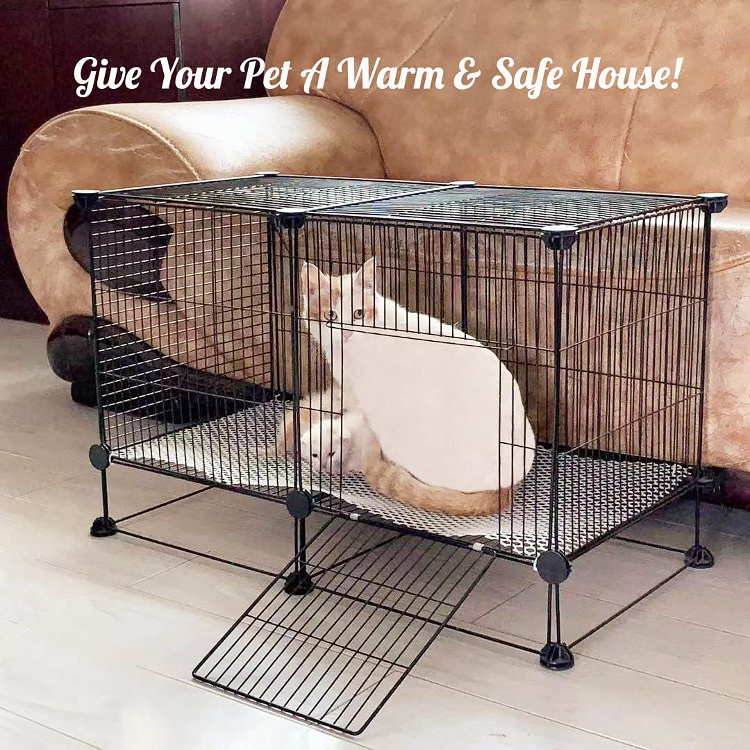 Pet Cage with Metal Wire Grid, DIY Small Animal Cage Indoor for Guinea Pigs, Rabbits, Cat Animals & Pet Supplies > Pet Supplies > Small Animal Supplies > Small Animal Habitats & Cages WSHouse   